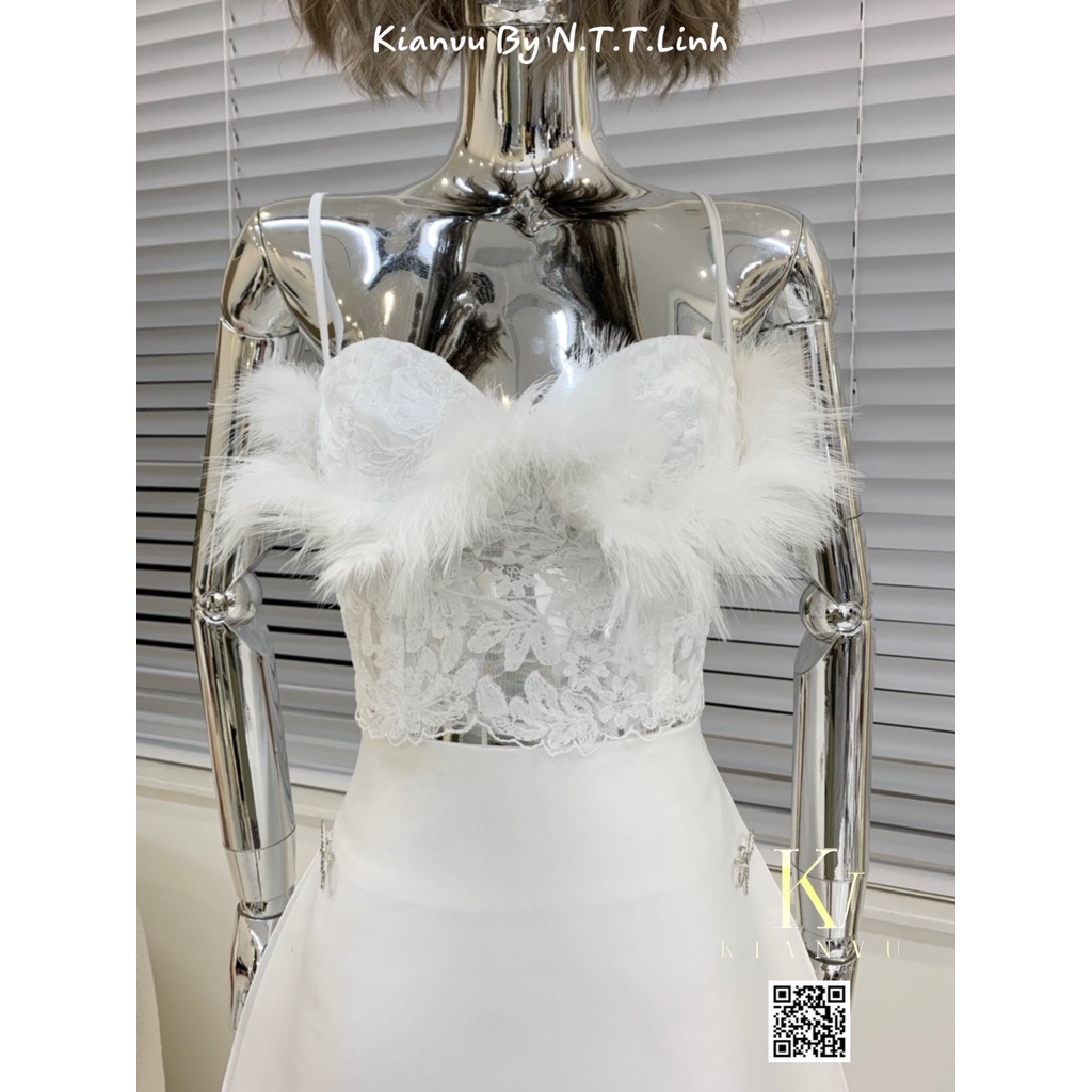 Set áo ren viền lông chân váy-Kianvu