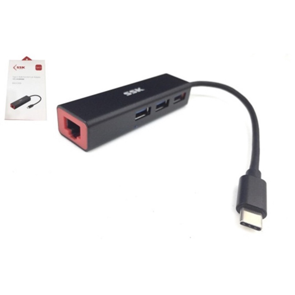 Cáp chuyển Type C USB (3.1) sang  LAN + Hub 3 port SSK SHU C535 (Lan 10-100)