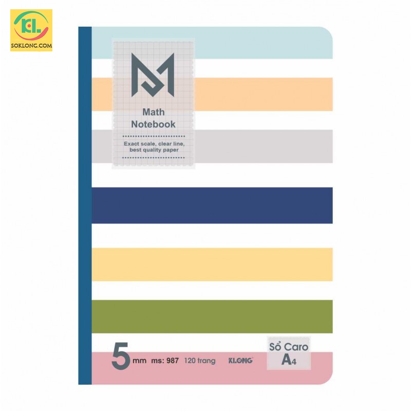 Sổ may dán gáy A4 Math Notebook 120 trang Caro Klong MS 987