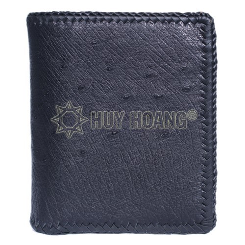 Bóp nam Huy Hoàng da đà điểu da bụng kiểu đứng đan viền màu đen - HP2459
