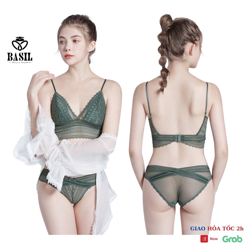 Bộ đồ lót BS02 Basil nữ chất ren không gọng đệm mỏng hở lưng