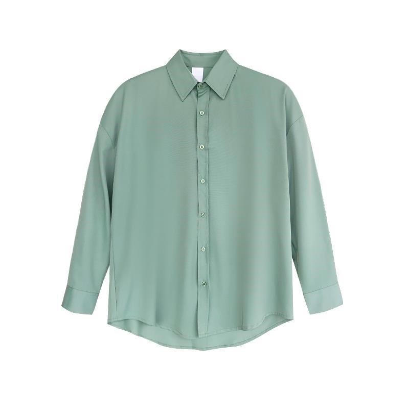 Áo sơ mi tay dài dáng rộng màu trơn phong cách Hàn Quốc thanh lịch dành cho nam nữ