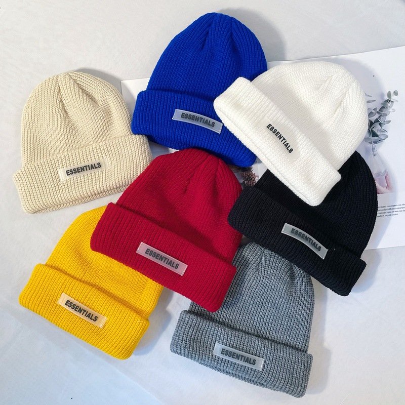 Mũ Len Nam unisex nhiều màu phong cách hip hop JUNECO1 dập mác cao su ESSENTIALS
