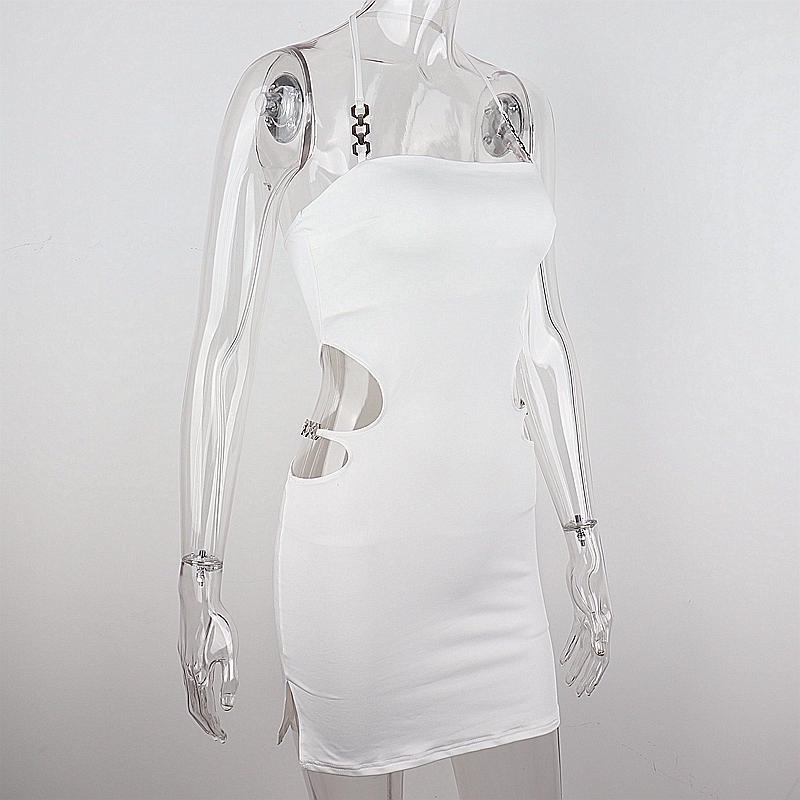 Hot!Đầm Dây Hở Lưng Khoét Sâu Phối Dây Xích Kim Loại Phong Cách Quyến Rũ Dành Cho Nữ