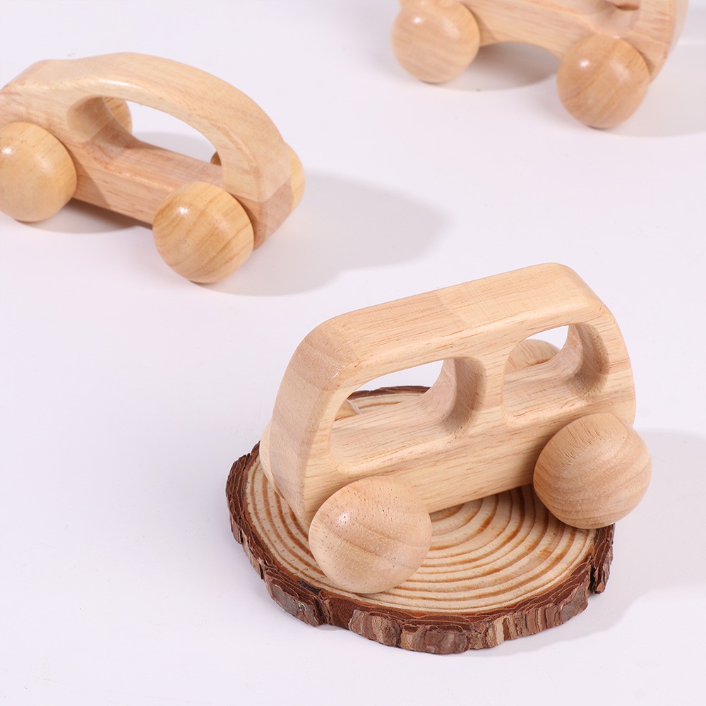 JANE Decoration Crafts Wooden Car Cartoon Baby Teething Montessori Toys Birthday Gift Toys for Newborn Hand Push Baby Educational Handwork Car Miniatures