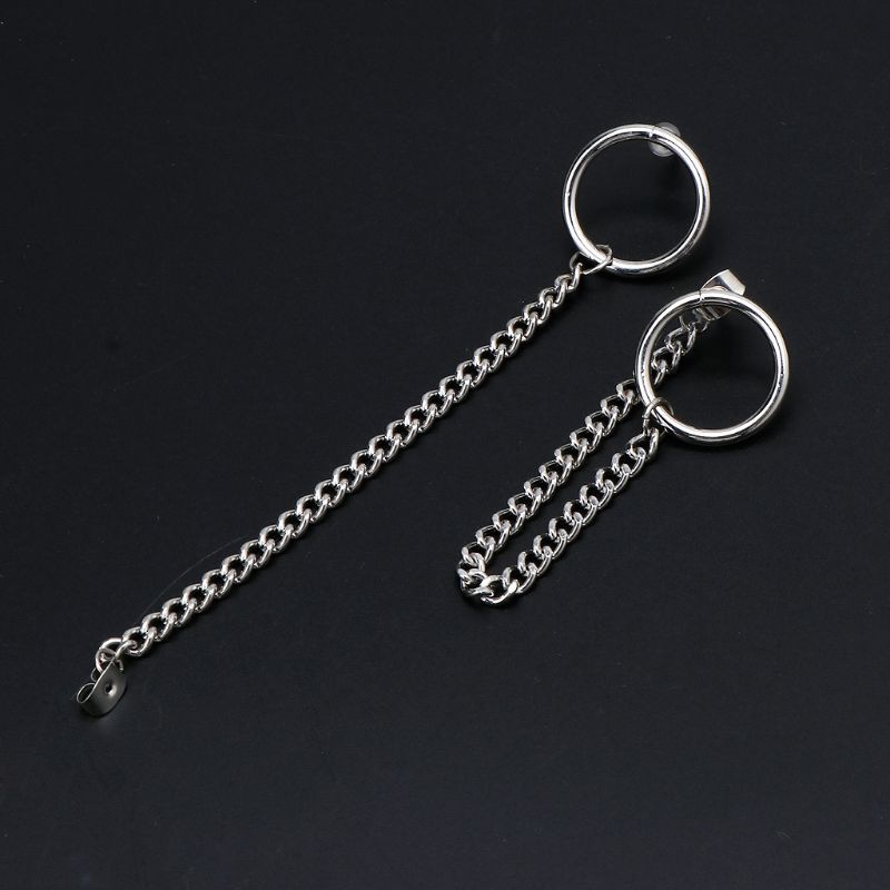 YOI*Asymmetric Tassel Chain Safety Pin Dangle Drop Earring Kpop Korean Jewelry