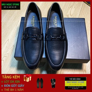 Giày Lười Nam Da Bò Dập Vân Chấm Nhỏ Cao Cấp Băng Xích Đen - Bảo Hành Da 12 Tháng - Đế Cao Su Đúc - Mã K2218