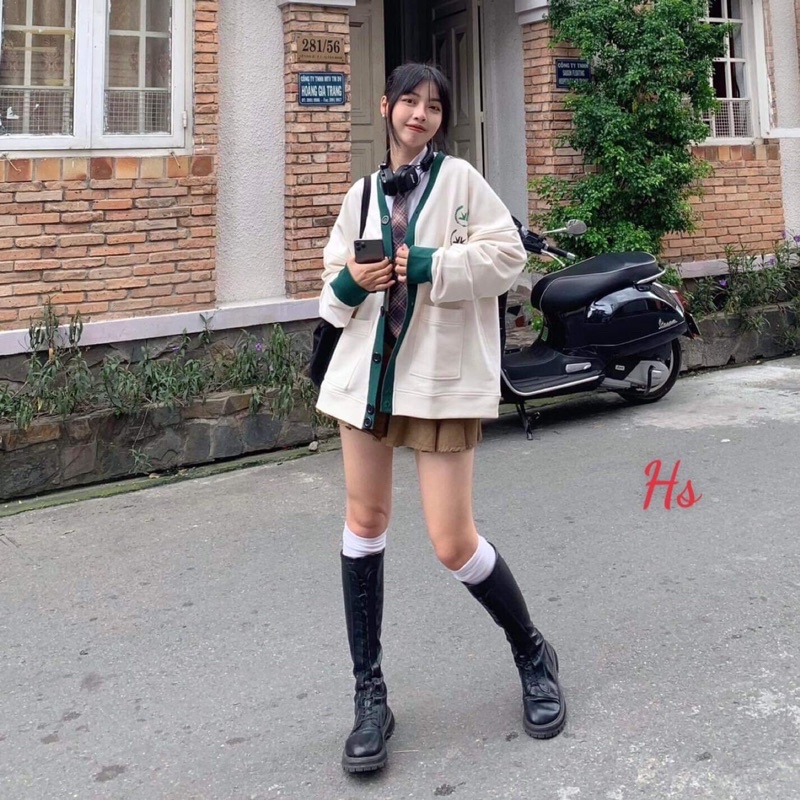 Áo cadigan viền xanh HS6