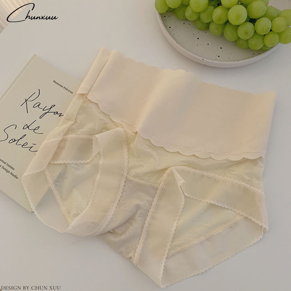 Quần lót nữ cạp cao hỗ trợ gen bụng định hình eo vải ren gấm phối cạp su viền lượn sóng mềm mại ChunXuu- GB16