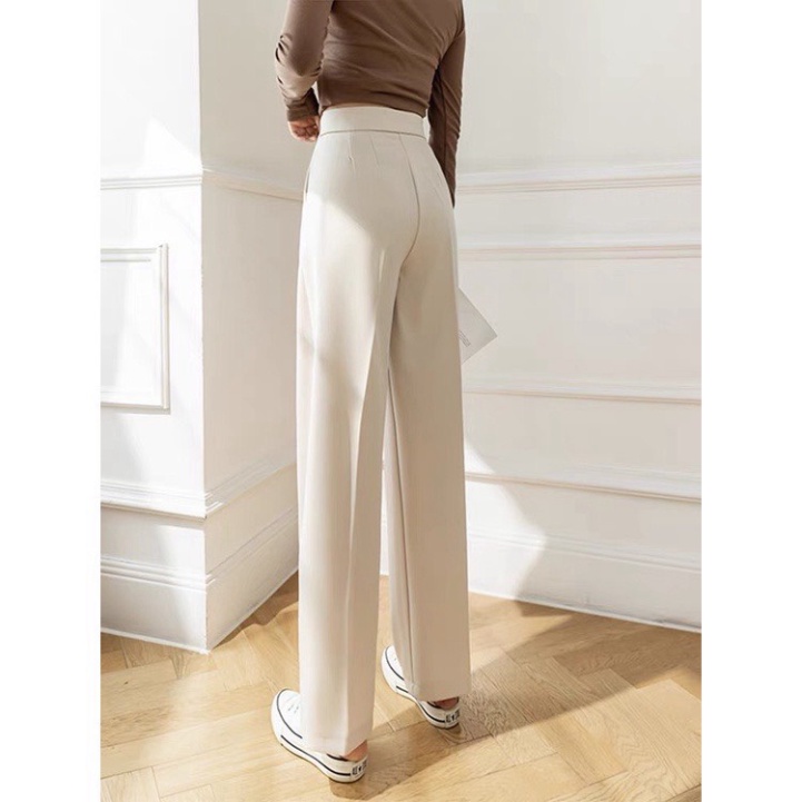 Quần suông công sở ống rộng có nơ thắt cạp cao hack dáng mặc đi làm đi học