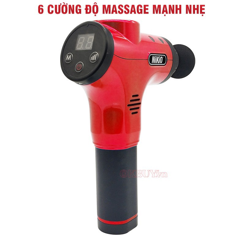 Súng massage cầm tay Nhật Bản Nikio NK-170B - 6 đầu, 5 chế độ mát xa - Màu Đỏ