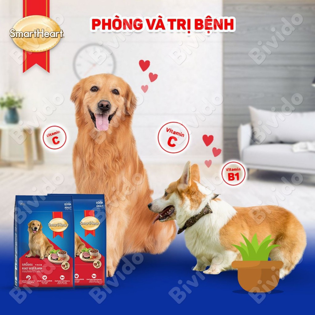 Thức ăn chó lớn Smartheart Adult vị bò, cừu túi 400g - Bivido