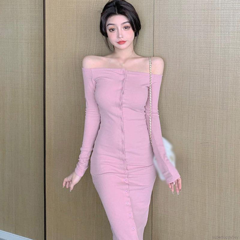 Đầm dài dáng ôm hở vai gợi cảm kiểu Hàn Quốc cho nữ