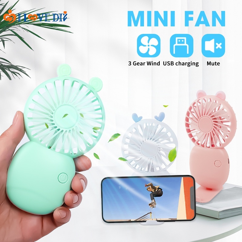 Quạt Cầm Tay Mini Có Cổng Sạc USB Và Giá Đỡ Điện Thoại 3 Kiểu Khác Nhau Mang Đi Du Lịch/Ngoài Trời