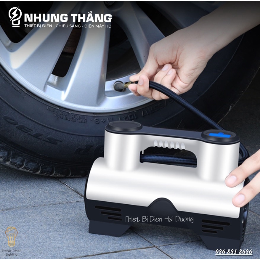 Bơm Lốp Ôtô,Xe Hơi Điện Tử Đa Năng ST-211 - Chế Độ Tự Ngắt - Tích Hợp Đèn Led - Pin Sạc Tích Điện - Bảo Hành 1 Năm