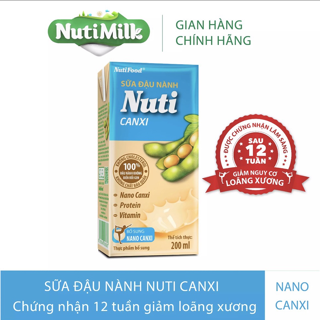 1 Thùng 36 Hộp 200ml Sữa Đậu Nành Nuti Canxi PKPH