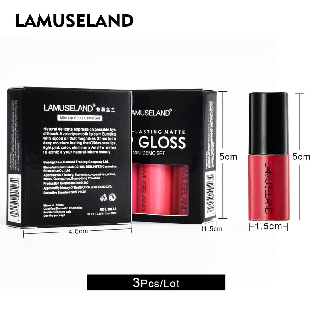 Bộ 3 thỏi son môi LAMUSELAND 12 tông màu tùy chọn kháng nước lâu trôi cao cấp 3 L18L13 mỹ phẩm lamuseland chính hãng