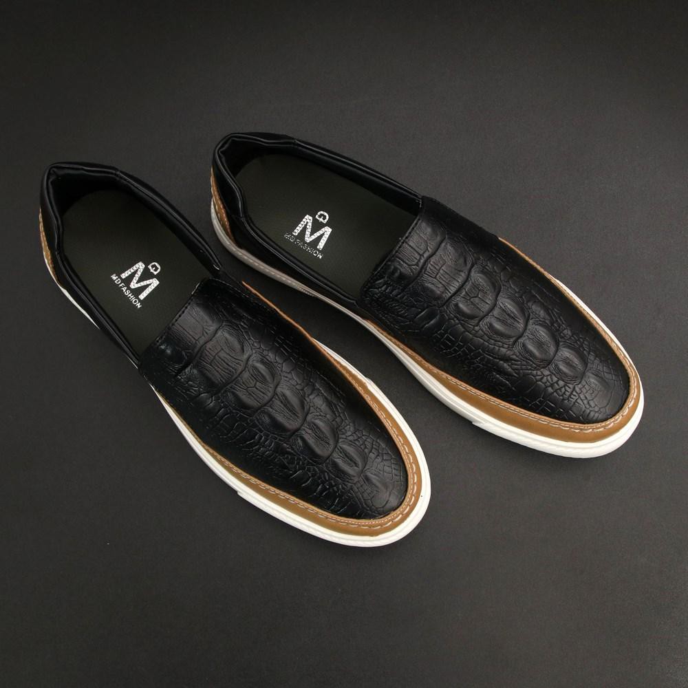giày lười nam thời trang cá tính G574 giày vân cá sấu đen nâu kết hợp | BigBuy360 - bigbuy360.vn