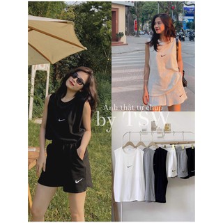 SET TANKTOP kèm short thêu logo, bộ tank top (Ảnh thật)