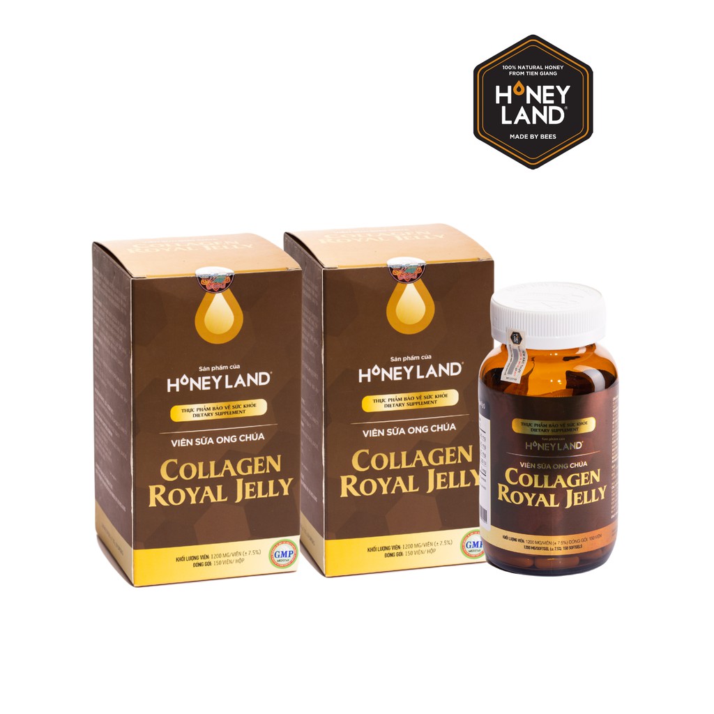 Bộ 2 hộp Viên sữa ong chúa Collagen HONEYLAND tổng 300 viên hỗ trợ làm đẹp da mịn da hạn chế thâm nám