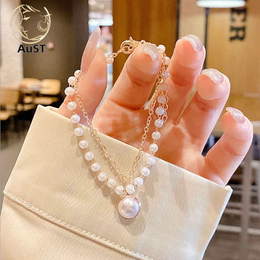 Vòng Cổ Hai Lớp Đính Ngọc Trai Nhân Tạo Thanh Lịch Dành Cho Nữ