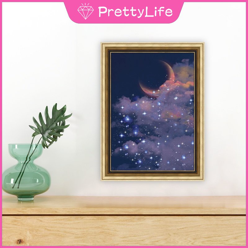 Bộ Tranh Đính Đá 5D Tự Làm 30x40cm / 40x50cm Hình Mặt Trăng Và Bầu Trời Đầy Sao Trang Trí Nhà Cửa