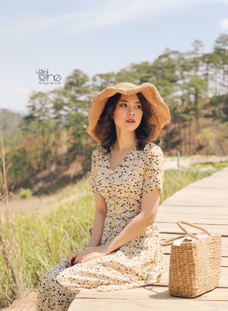 Mary Dress - Đầm hoa sơ mi tay ngắn xếp ly eo SDX54 | BigBuy360 - bigbuy360.vn