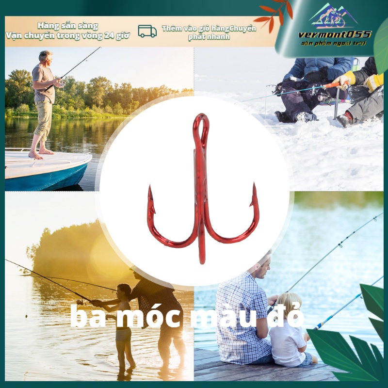 Hàng Hot 100 cái Red Treble Hooks Phụ kiện lưỡi câu cá bằng thép carbon cao Hàng giao ngayVermont055