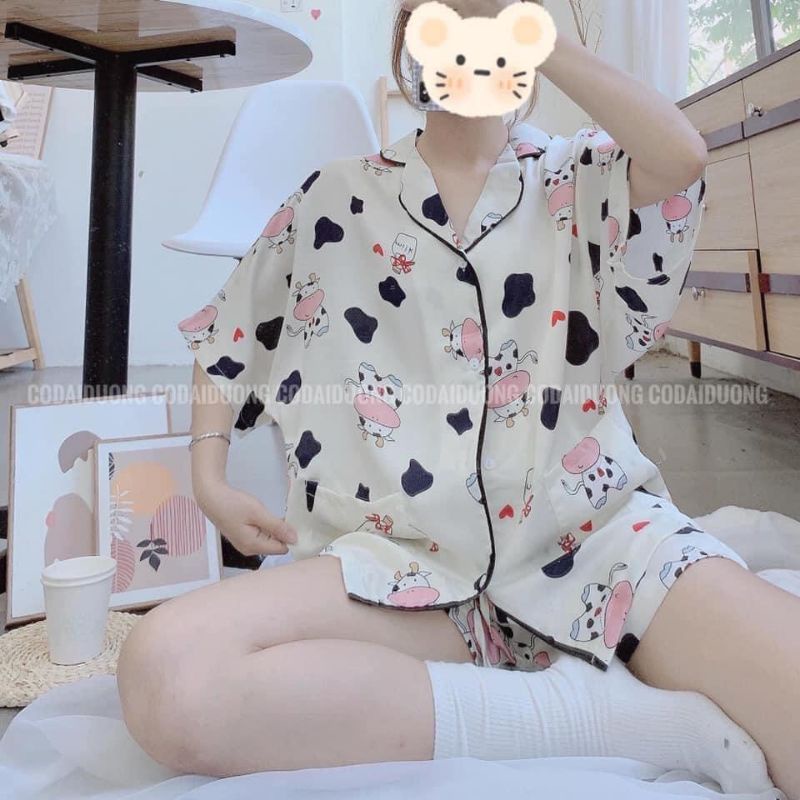 Bộ Ngủ Pijama Hoạt Hình Ullazang, Pijama Bò Sữa ( Kèm Ảnh Thật)