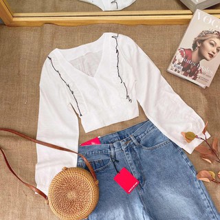 ÁO CROPTOP TRẮNG VIỀN BÈO