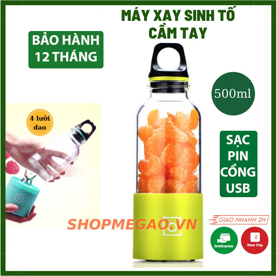 Máy xay sinh tố mini cầm tay Bingo 4 lưỡi sạc pin dung tích 500ml