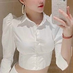 Áo sơ mi trơn tay dài phồng đẹp cho phái nữ