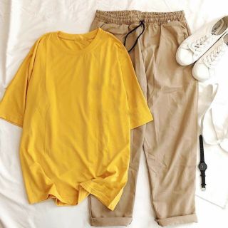SET quần baggy kaki vàng + áo thun vàng