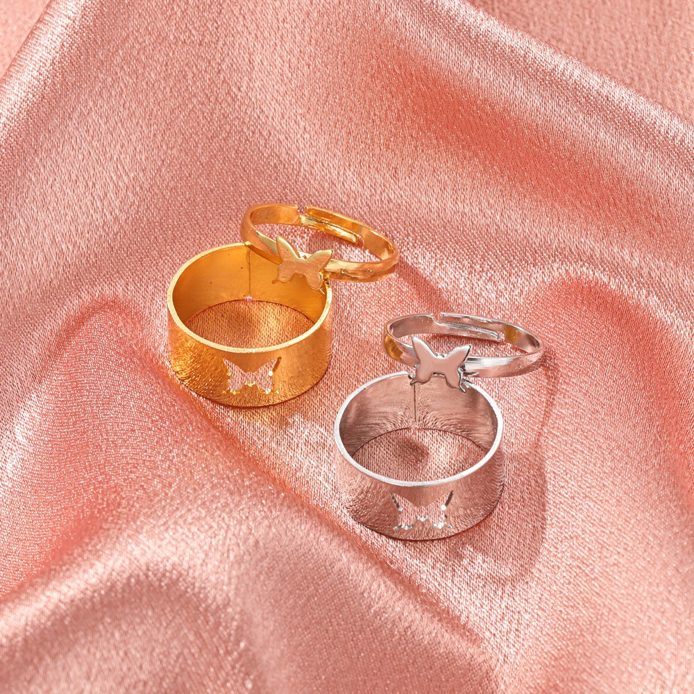 Set 2 Nhẫn Hình Bướm Phong Cách Punk Thời Trang Cho Nữ