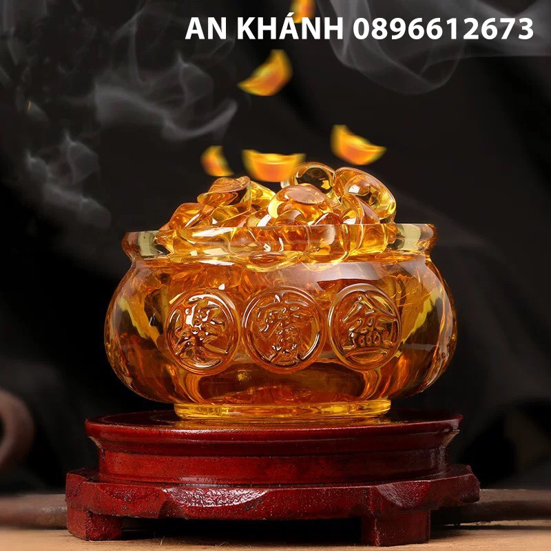 Hũ đựng Vàng Thần Tài Pha Lê (Cỡ Trung 8cm ) - Tụ Bảo Bồn Lưu Ly