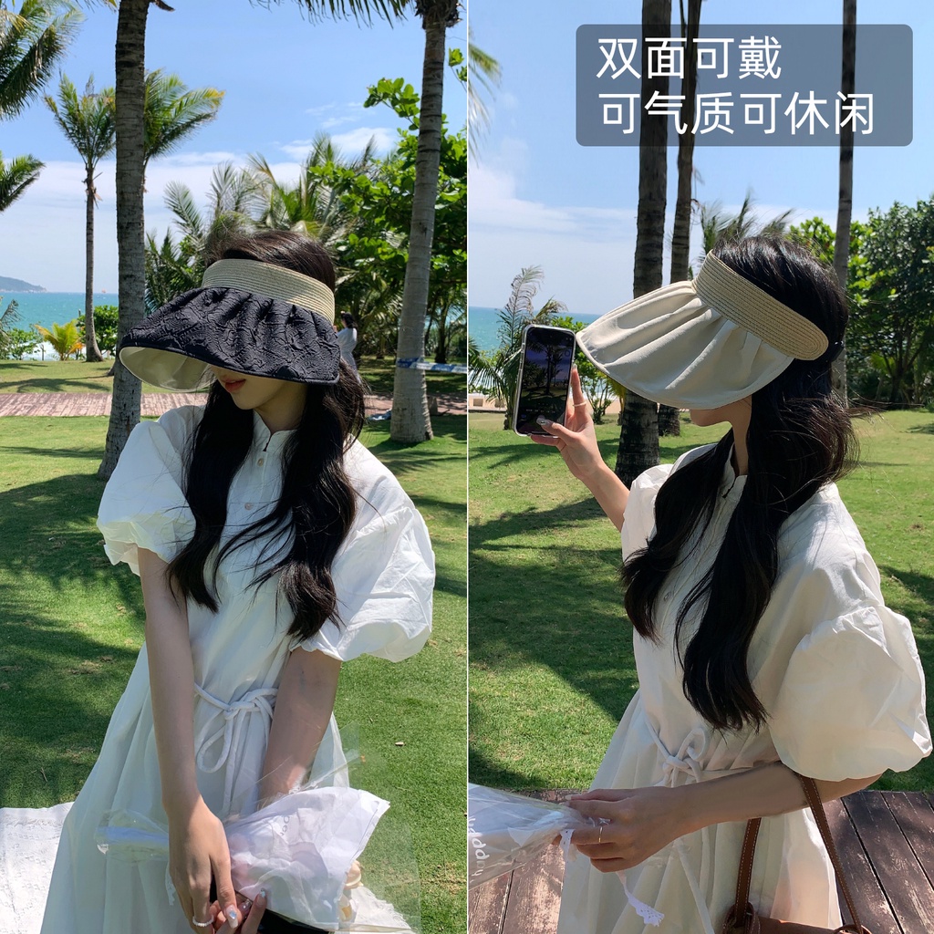 Mũ Cói Vành Rộng Hở Chóp Chống Tia Cực Tím Thời Trang Mùa Hè Cho Nữ