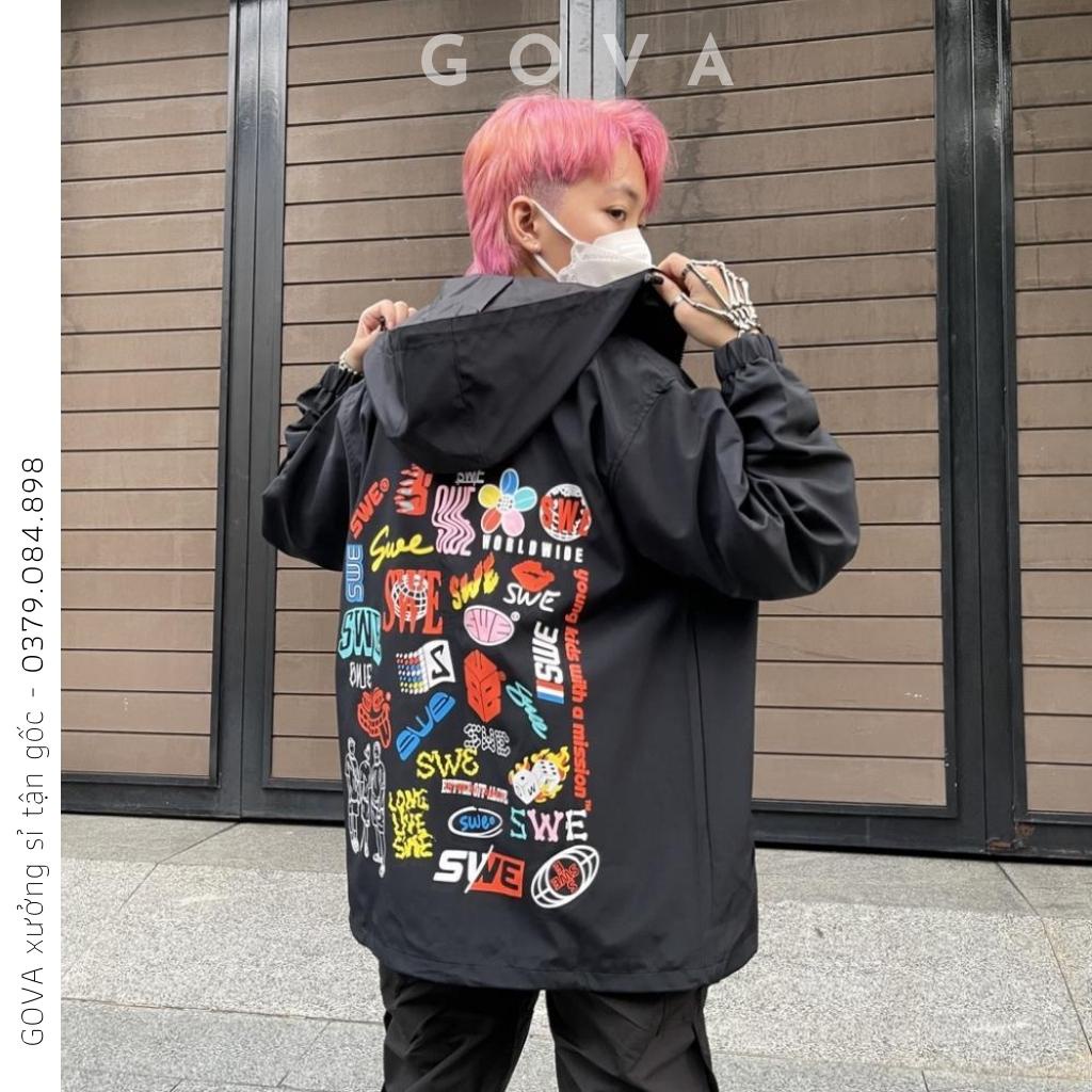 Áo khoác dù SWE LOGO nam nữ form rộng Unisex 2 lớp Chống Nắng Siêu Hot ulzzang Jacket Bomber GOVA