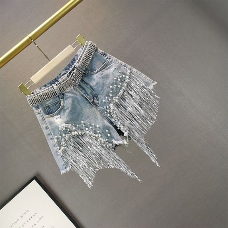 Quần short jean đính đá kèm belt