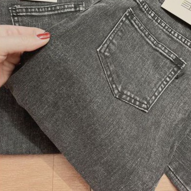 Quần jeans FOREVER 21 denim ống loe dài lưng cao màu xám khói