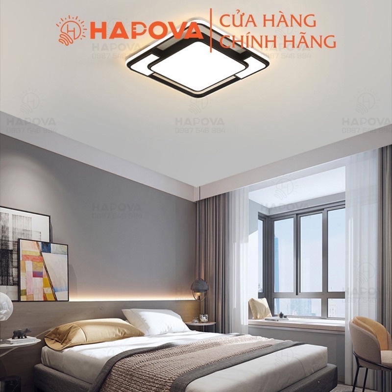 Đèn mâm ốp trần hình vuông, đèn trang trí phòng khách 3 chế độ ánh sáng HAPOVA NIANS 1020 + Tặng kèm khiển