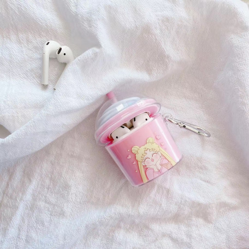Lilyrose Store/ Airpods Case Fashion Cute Sailor Moon Ice Cream Wireless bluetooth headset Airpods 1 2 Case Hard AirPods 1 Cover Case With Hook