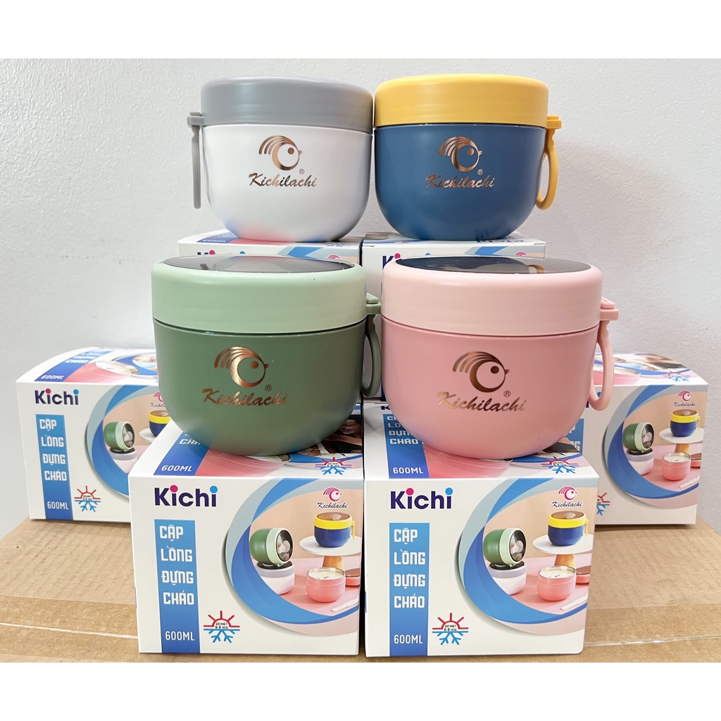 Bình ủ cháo, giữ nhiệt, cặp lồng đựng cháo KICHILACHI chính hãng 600ml [TẶNG KÈM MUỖNG ]