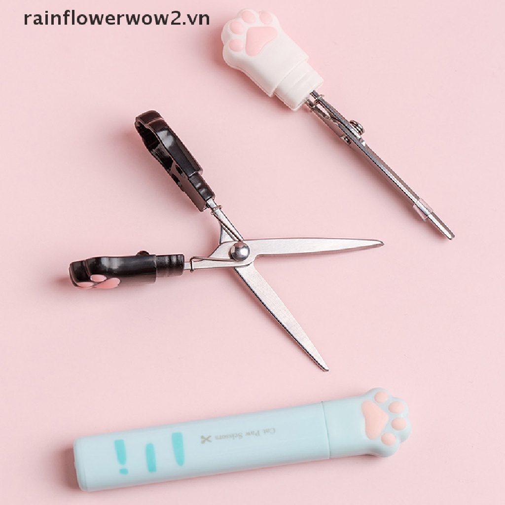 [er] Kéo Cắt Giấy Dạng Gập Kích Thước Nhỏ Gọn Thiết Kế Hình Chân Mèo Dễ Thương