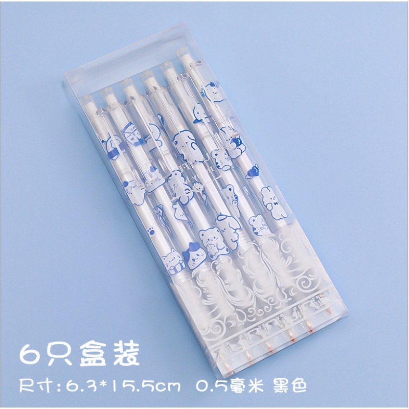 Set 6 bút bi ngòi to 0.5mm hình gấu thỏ dễ thương BAG U S6BGAU