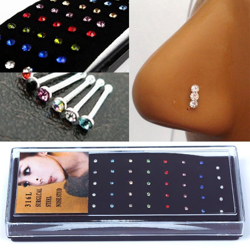 Set 40 khuyên mũi khuyên rốn nhiều màu thép không rỉ dùng cho dụng cụ y tế kiểu dáng mới