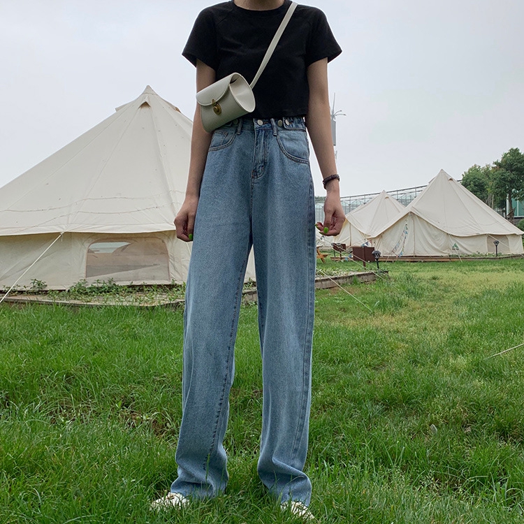 Quần jean ống rộng lưng cao phong cách Hàn Quốc | BigBuy360 - bigbuy360.vn