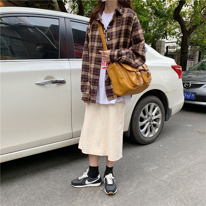 Túi đeo chéo IELGY da bóng sức chứa lớn phong cách retro cho nữ