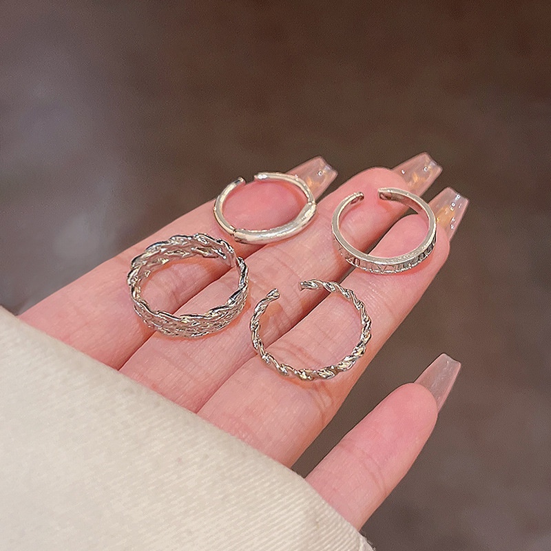 Set 4 Nhẫn Hở Mạ Vàng Đính Đá Thời Trang Hàn Quốc