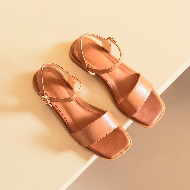 Giày sandal đế bệt 1 quai bản to mũi vuông, dép quai hậu 1 quai ngang- CH48 -LAMLAM3456