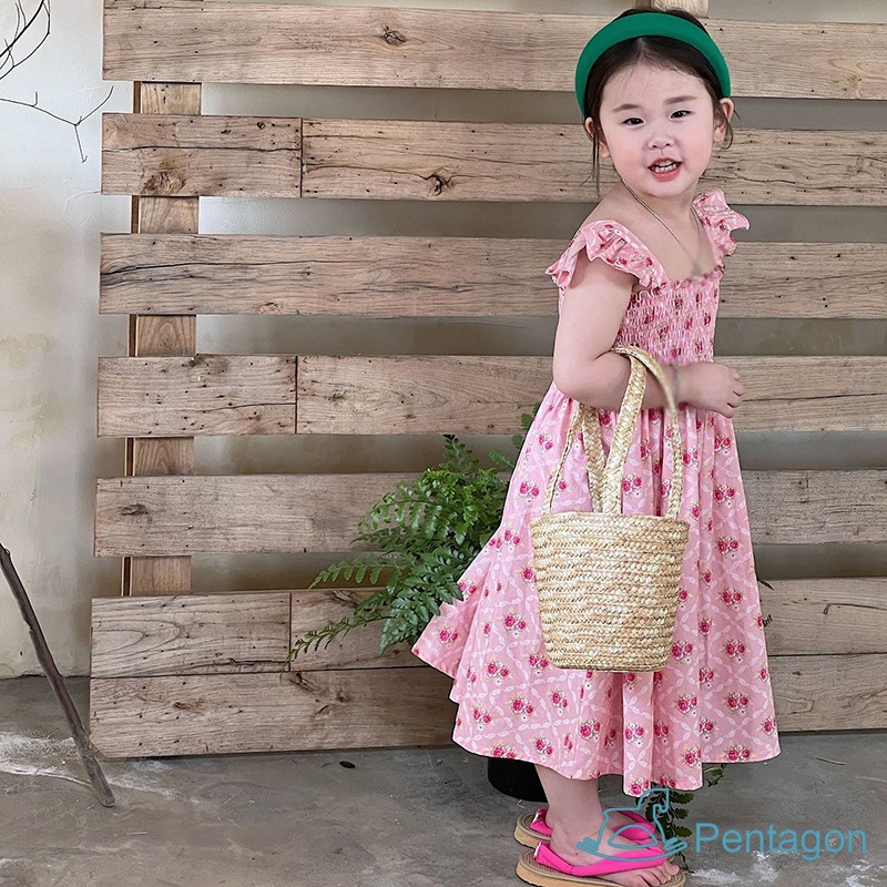 Đầm Công Chúa Mùa Hè Tay Bay Nhỏ Thoáng Khí In Họa Tiết Hoa Dễ Thương Thân Thiện Với Da Cho Bé Gái